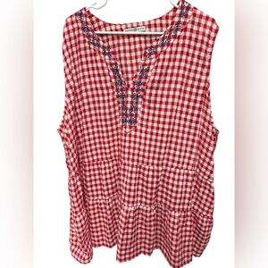 Signature Collection Women’s 3X Red/White Checkered Sleeveless Blouse